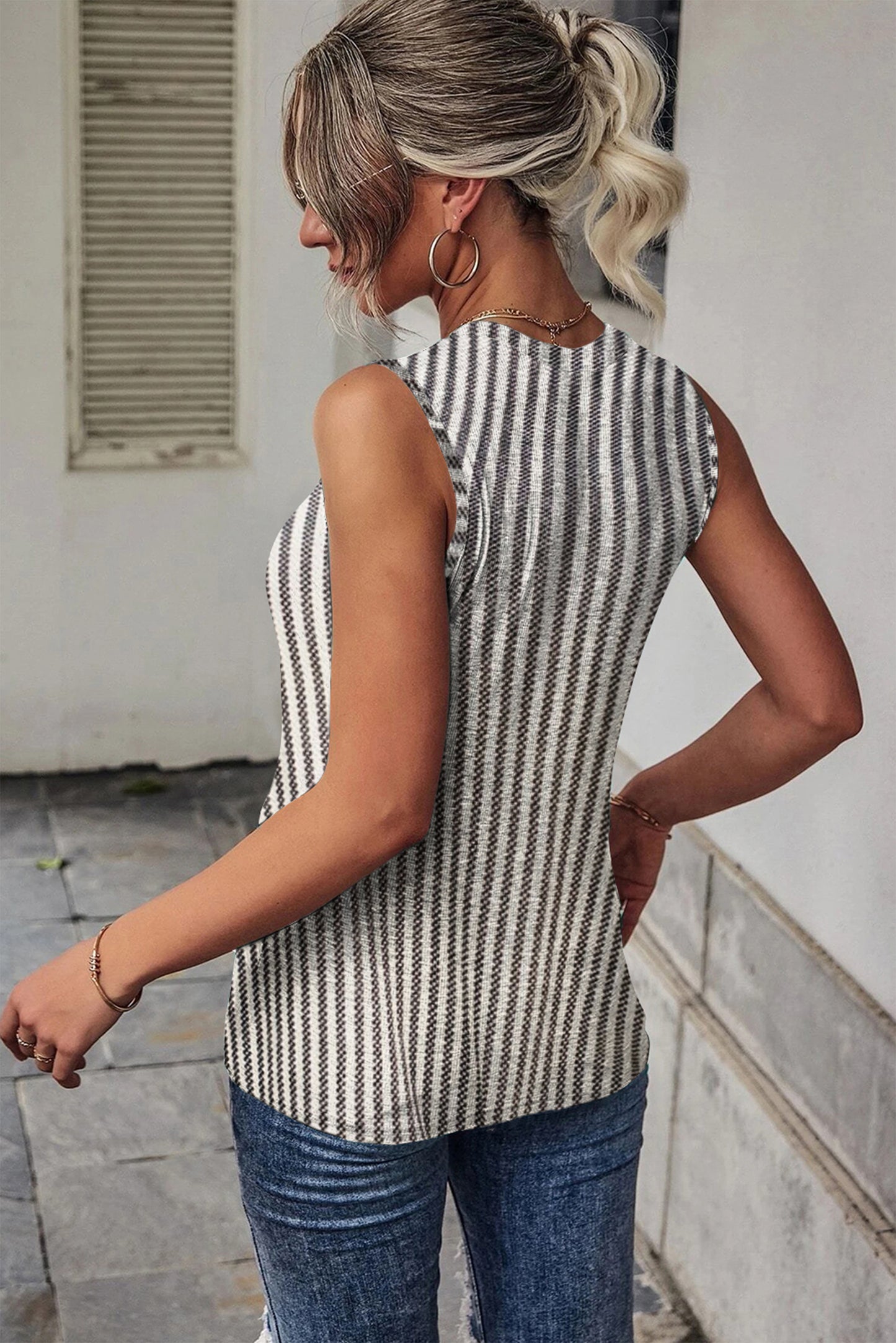 Gray Striped Twist Tank