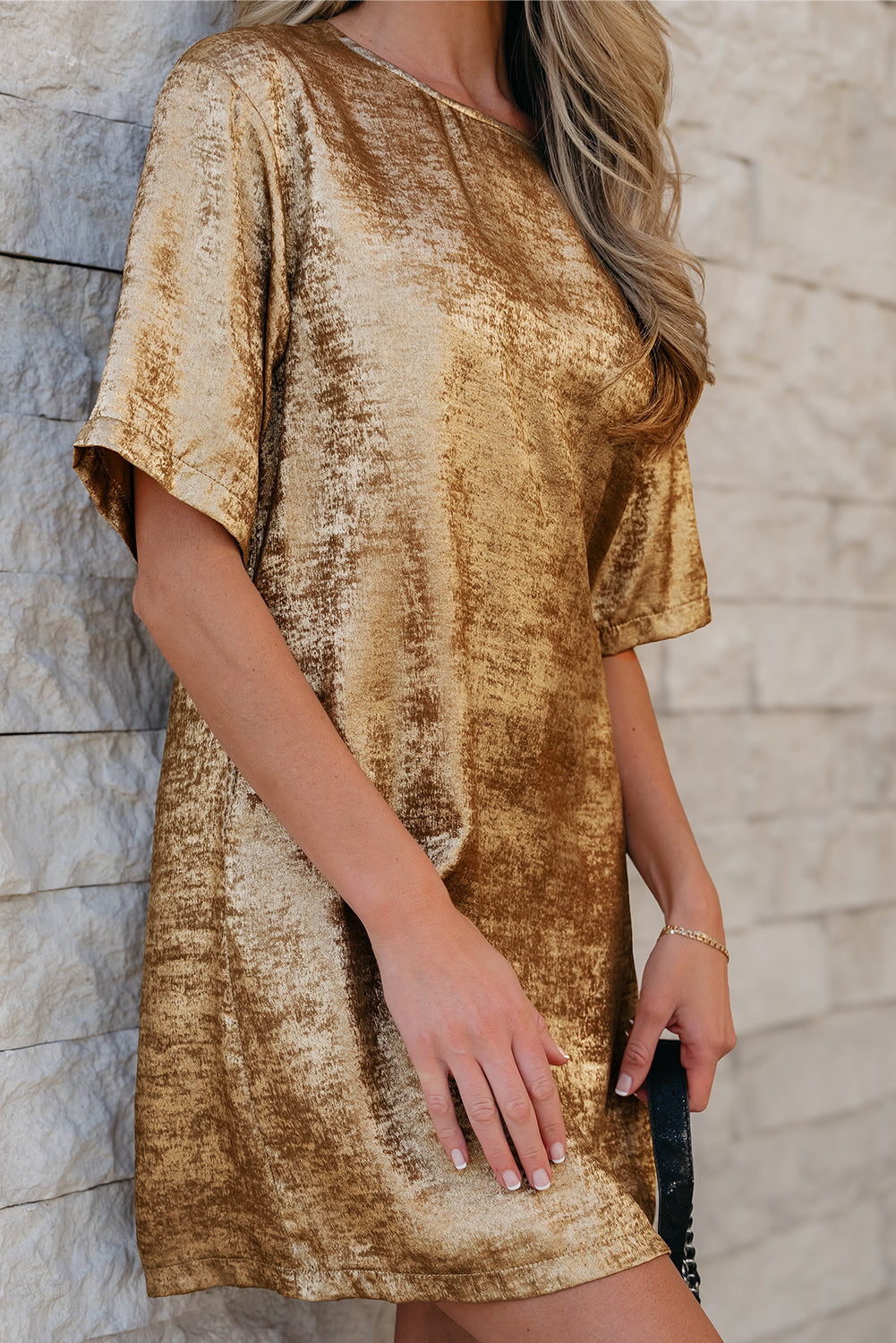 Gold Metallic T-Shirt Dress Auntie La La's Boutique Gold Metallic T-Shirt Dress Auntie La La's Boutique