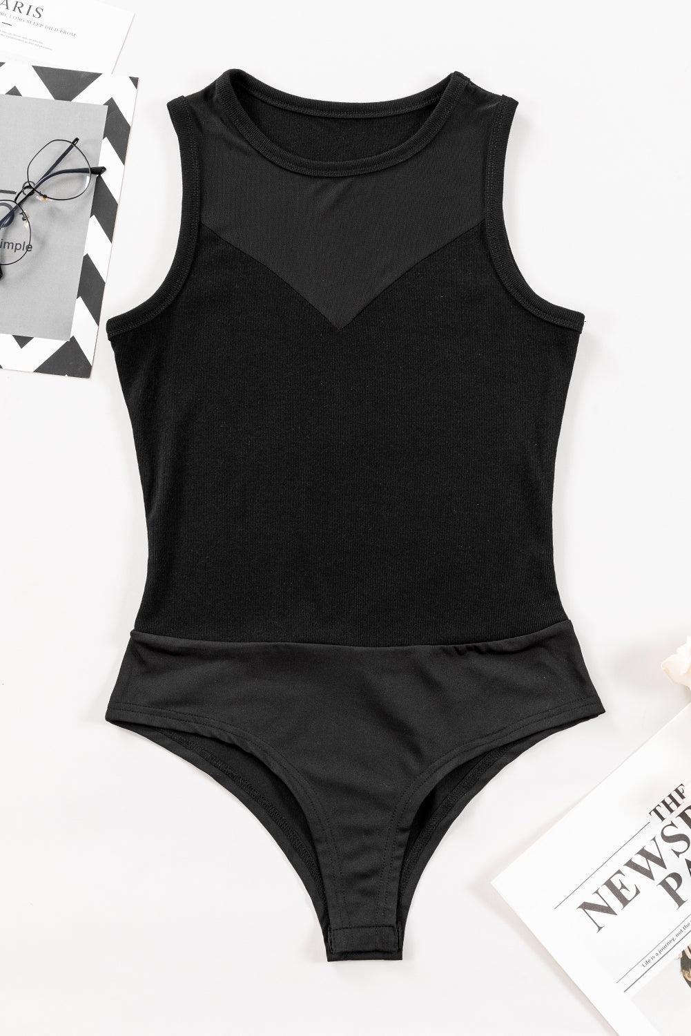 Black Mesh Sleeveless Bodysuit