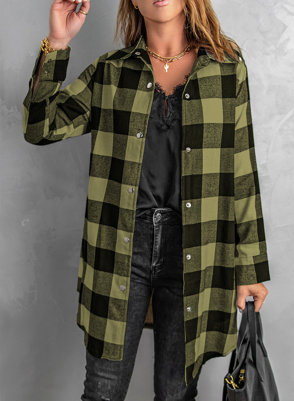 Green Plaid Long Shirt