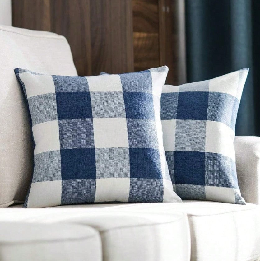 Blue Plaid Pillow 16x16