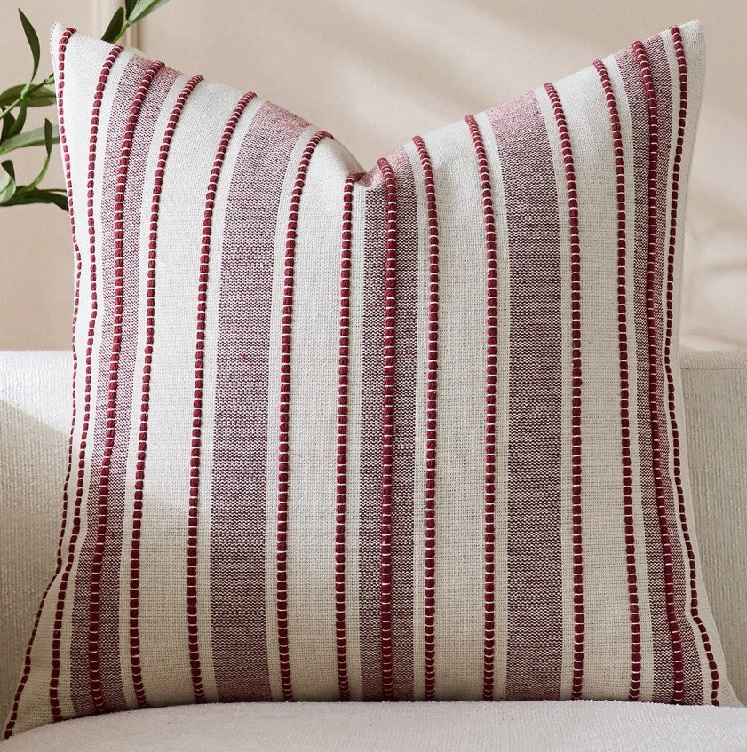Burgundy Stripe Boho Pillow 18x18