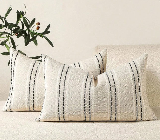 Cream & Charcoal Striped Lumbar Pillow 12x20