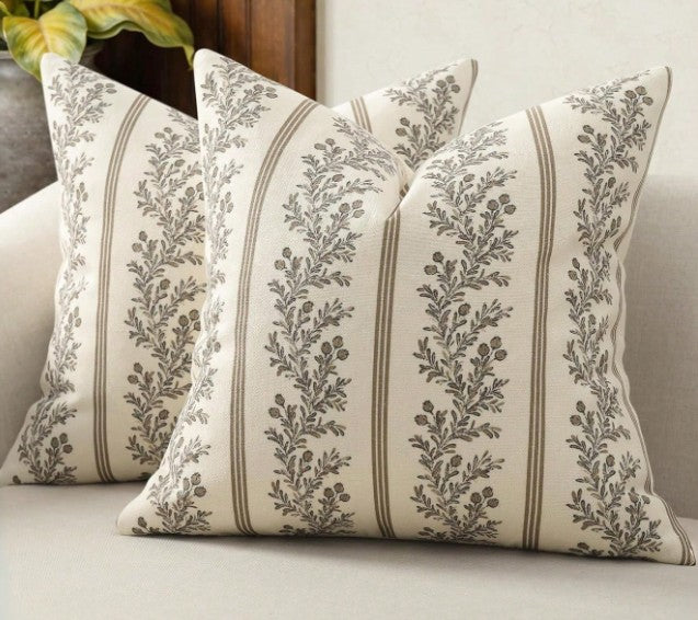 Vintage Botanical Stripe Pillow 18x18