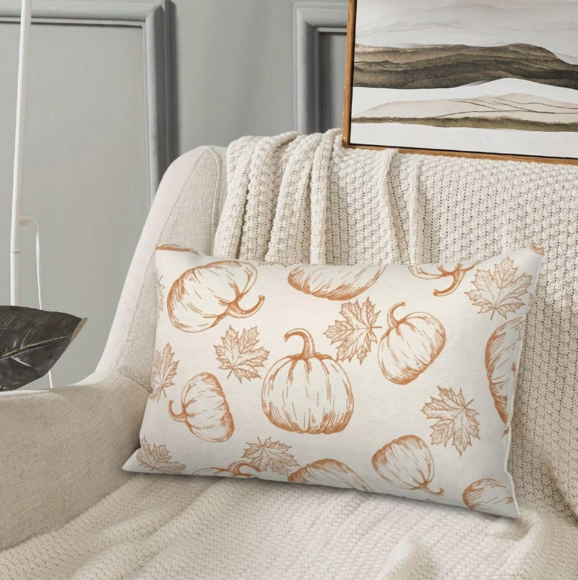 Neutral Pumpkin Sketch Lumbar Pillow – 12x20