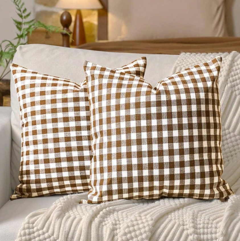 Brown Gingham Throw Pillow – 18x18