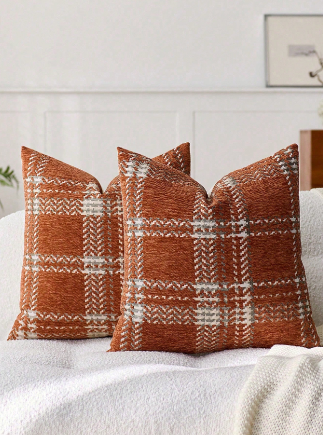 Rust Plaid Throw Pillow – 18x18