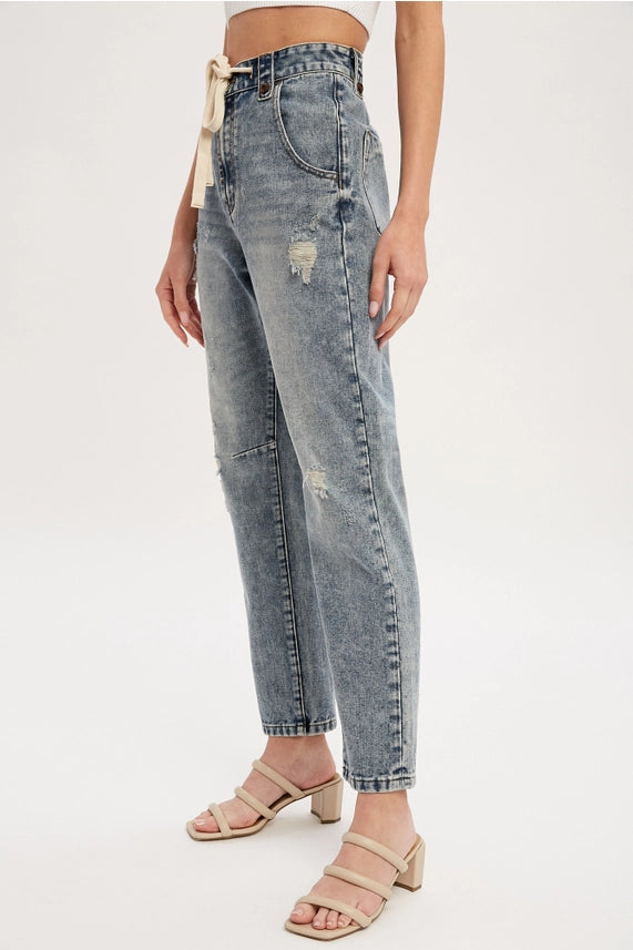 Drawstring Boyfriend Jeans