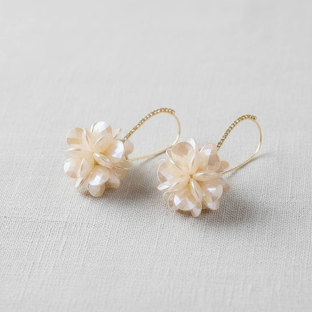 Acrylic Floral Rhinestone Drop Earrings