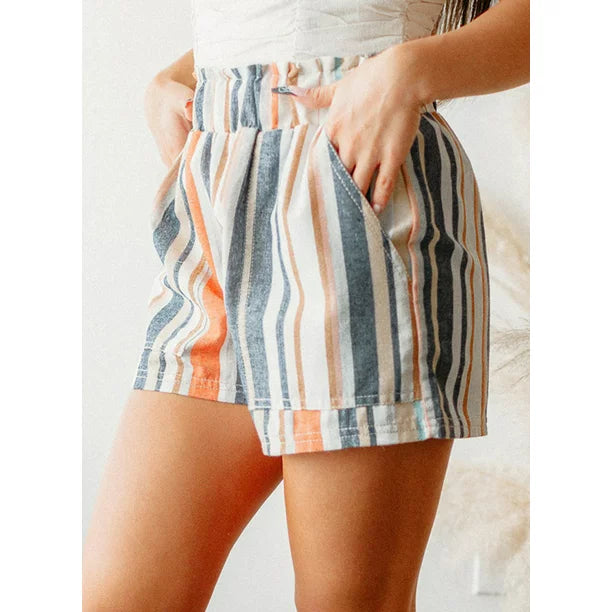 Striped Vintage Wash Casual Shorts