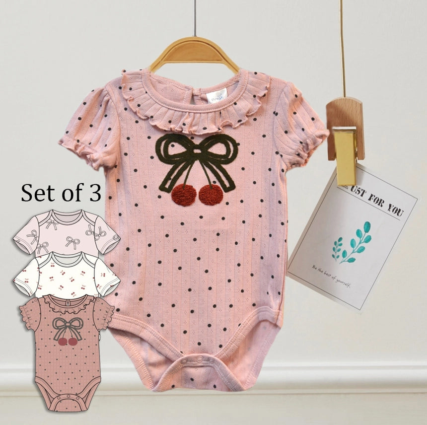 Set of 3 Bow & Cherry Bodysuits