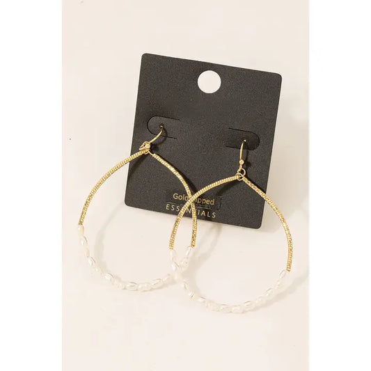 Dipped Pearly Beaded Hoop Earrings