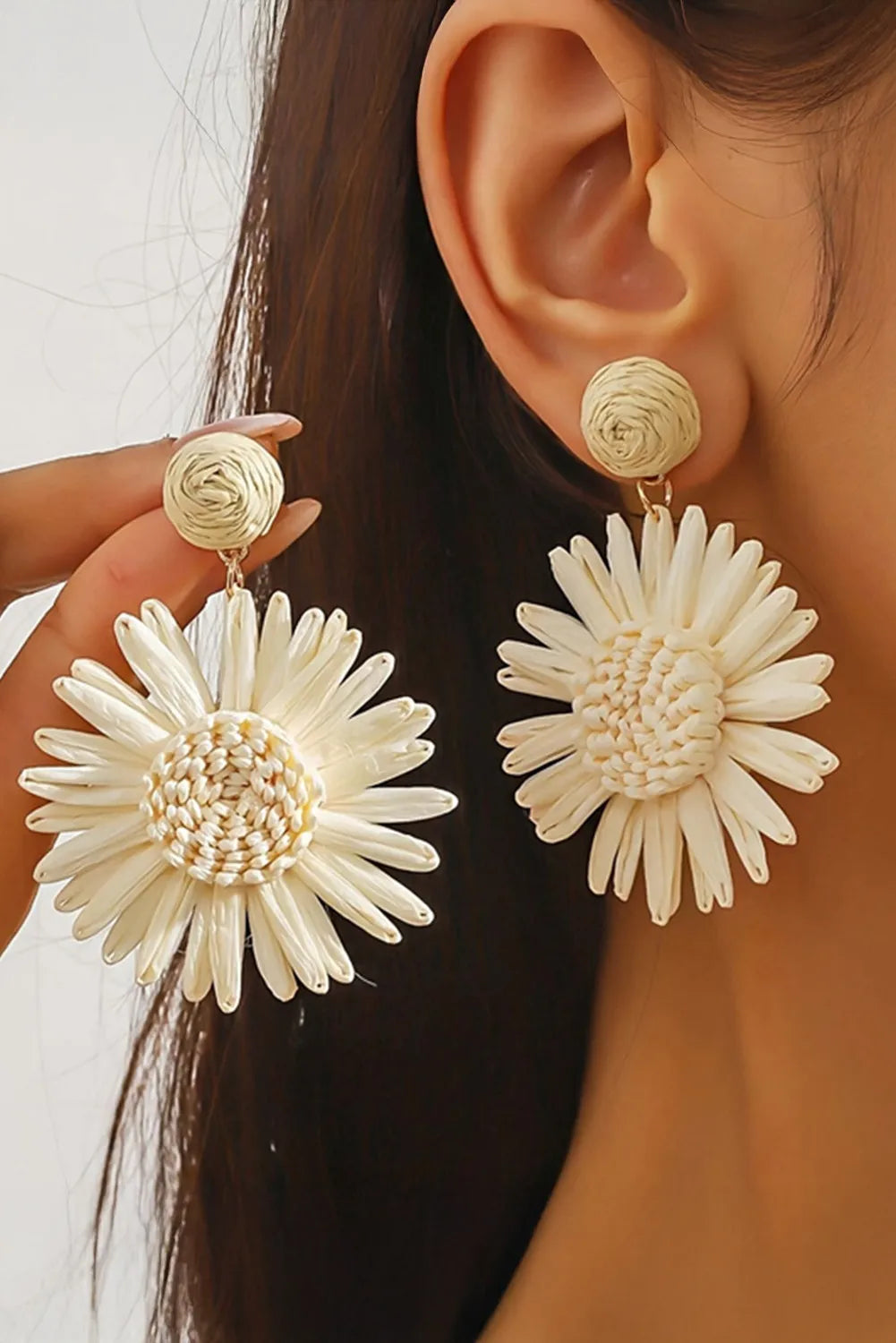 Raffia Crochet Sunflower Earrings