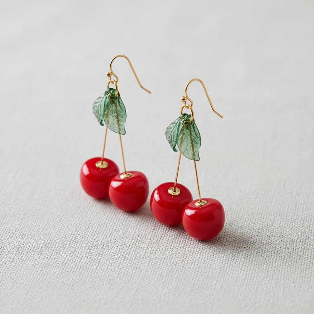 Cherry Resin Leaf Drop Earrings