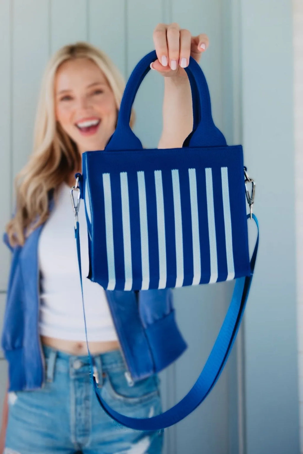 Blue Striped Canvas Tote