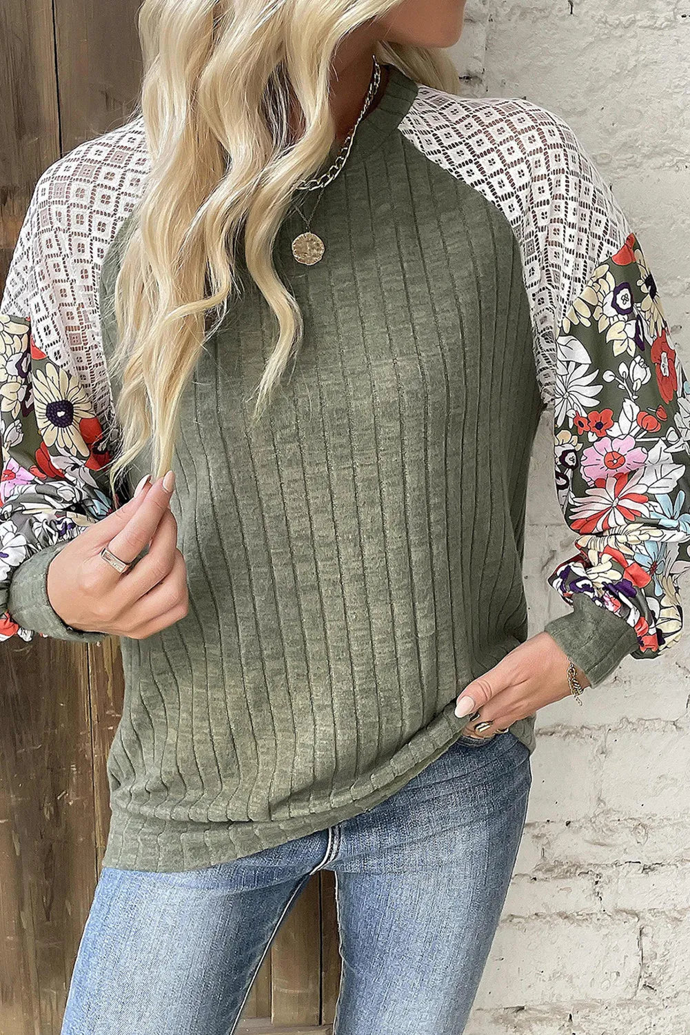 Green Floral Long Sleeve