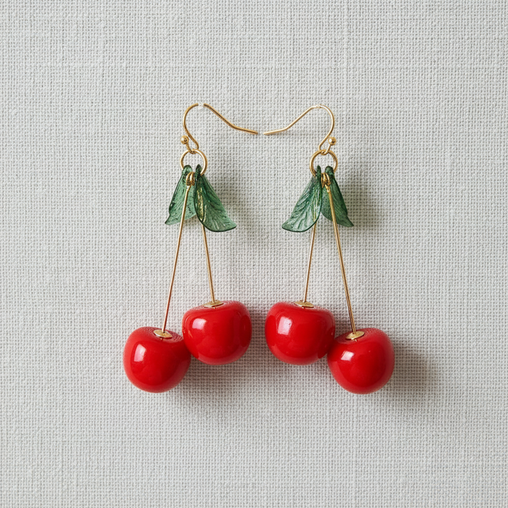 Cherry Resin Leaf Drop Earrings