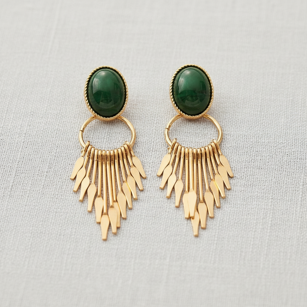 Resin Oval Tassel Gold Earrings