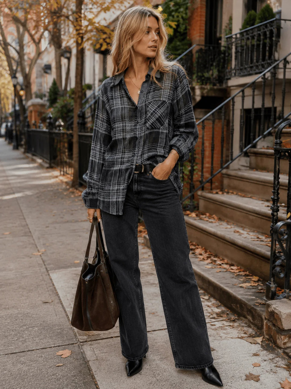 Black Plaid Button Down Shirt