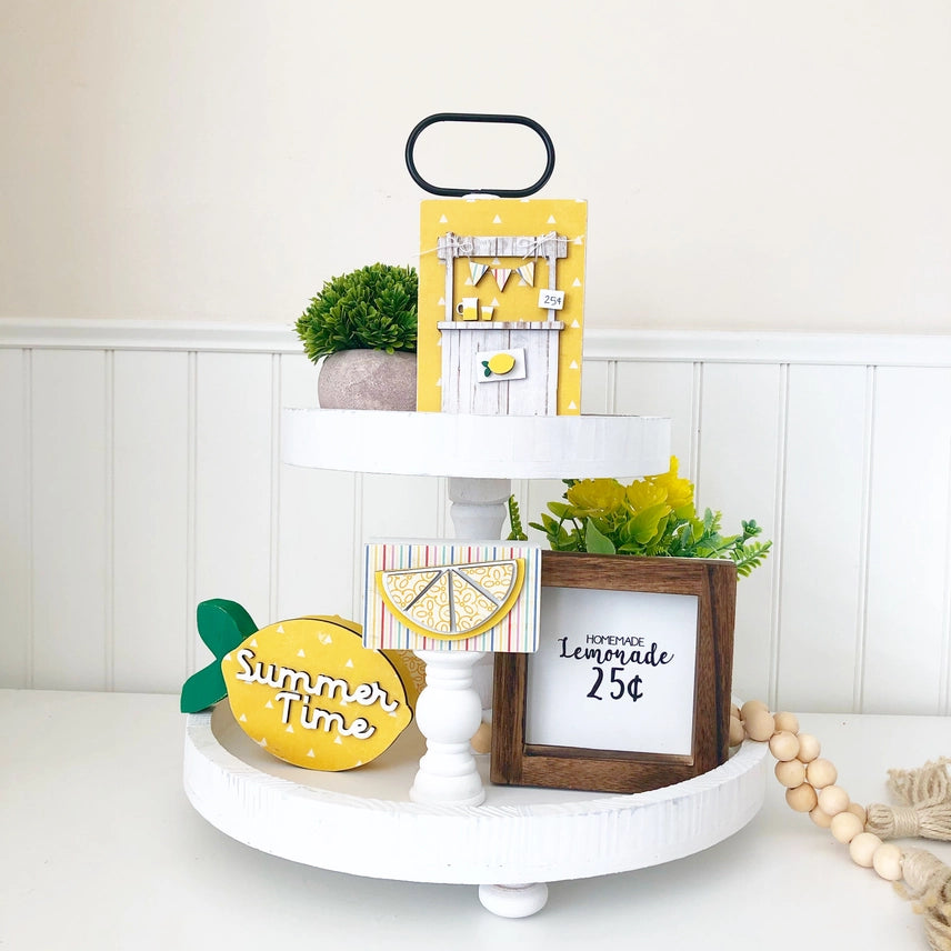 Tiered Tray - Distressed White Round 15"