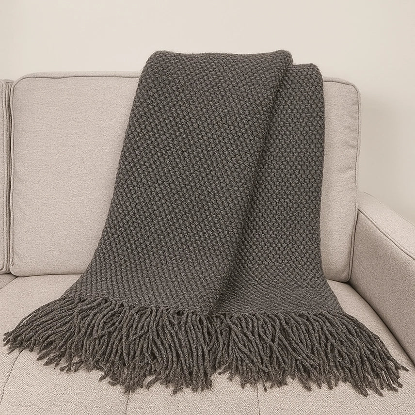 Knit Textured 50"x60" Throw Blanket with Fringe
