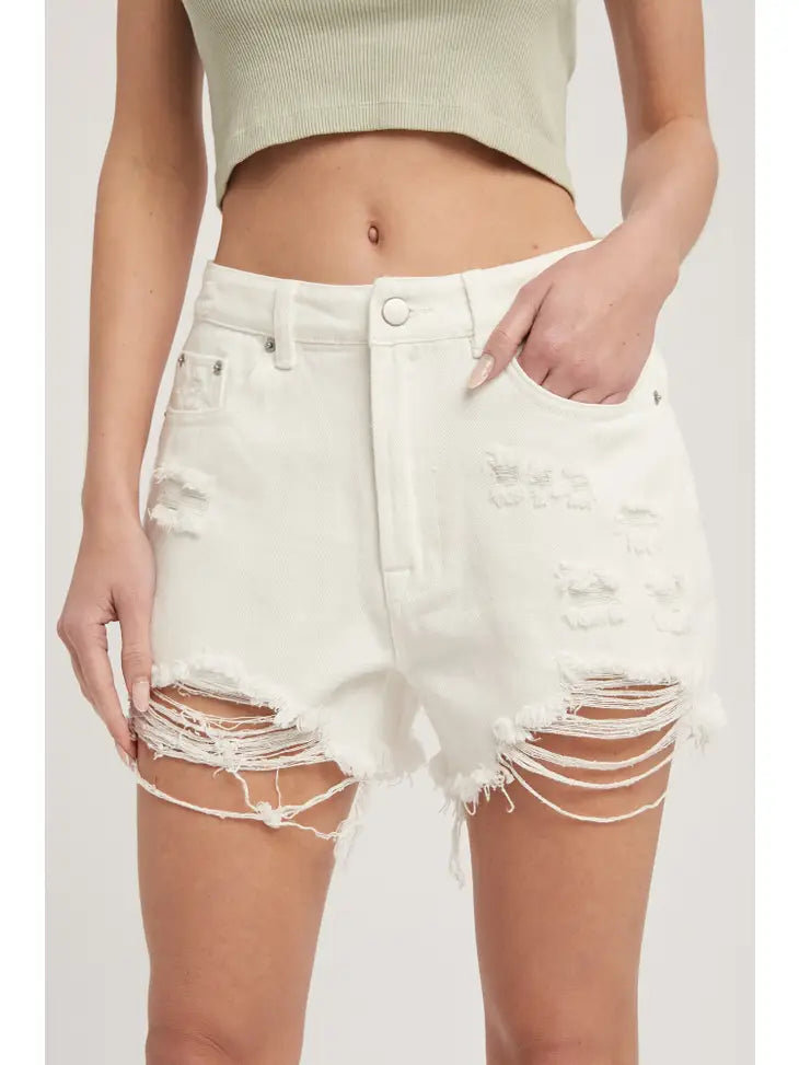 Ripped High Waist Denim Shorts