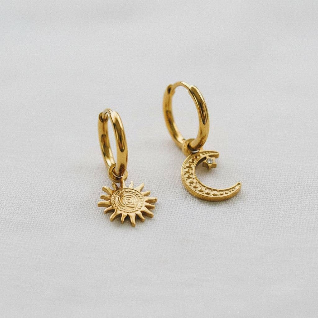 Asymmetric Star and Moon Earrings