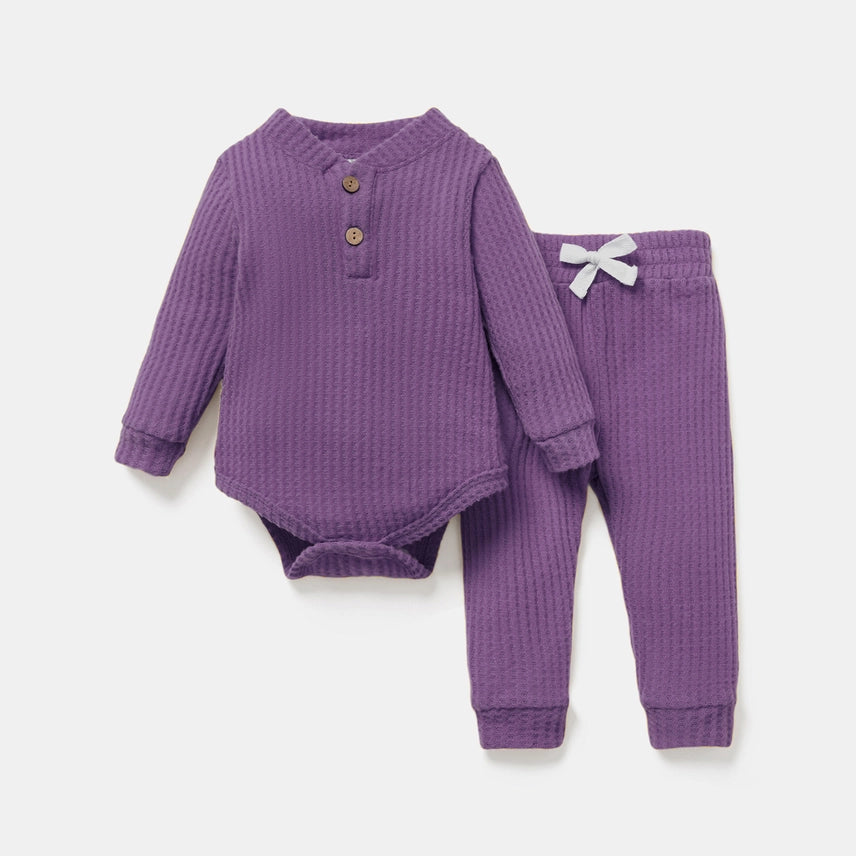 Waffle Knit Long-Sleeve Baby Set