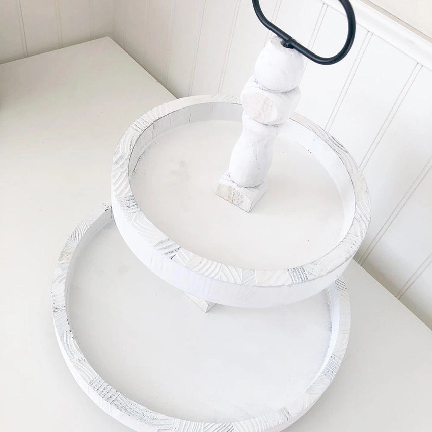 Tiered Tray - Distressed White Round 15"