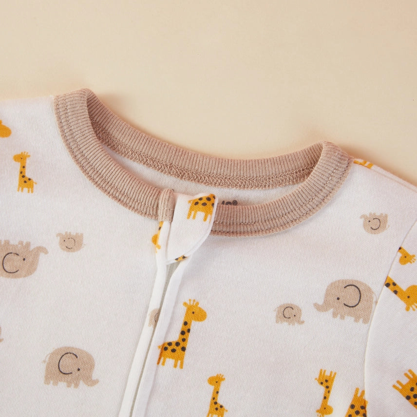Elephant & Giraffe Zipper Footie Pajamas