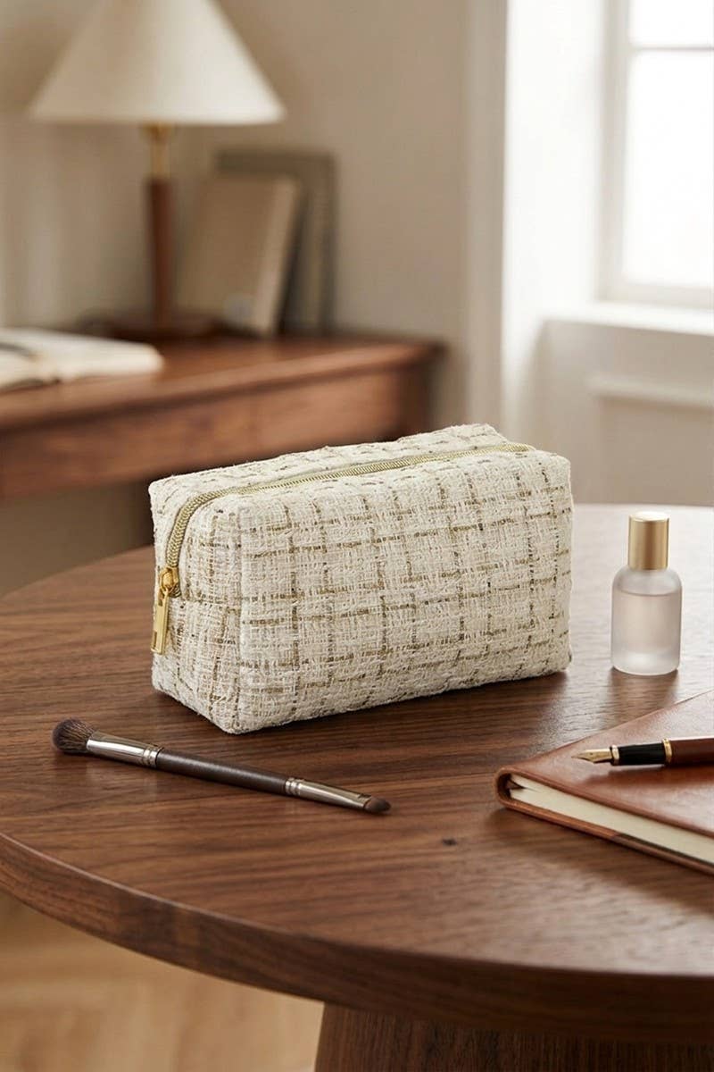 Gold Pattern Woven Cosmetic Bag