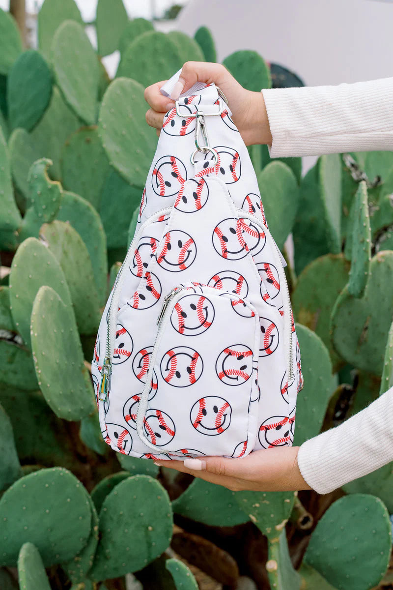 Baseball Happy Face Sling Belt Bag