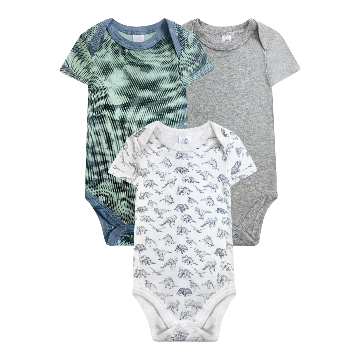 3PK Short Sleeve Bodysuits - Dino Camo