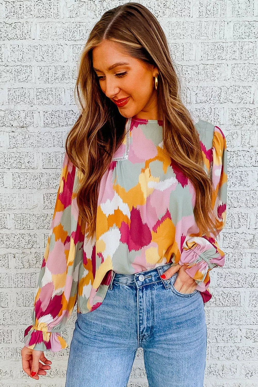 Abstract Printed Long Sleeve Blouse