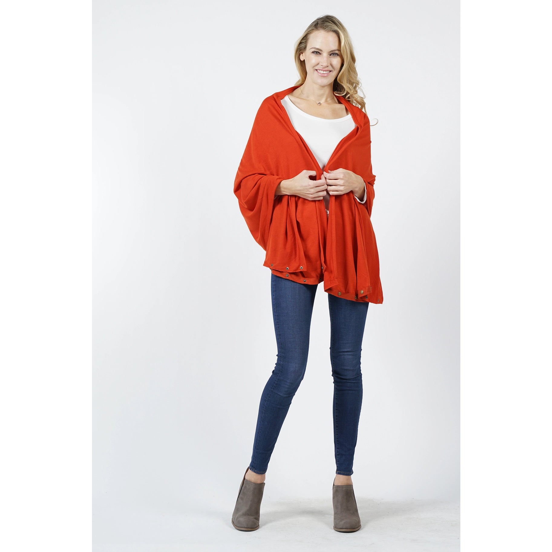 Rust Convertible Shawl w/ Snap Buttons