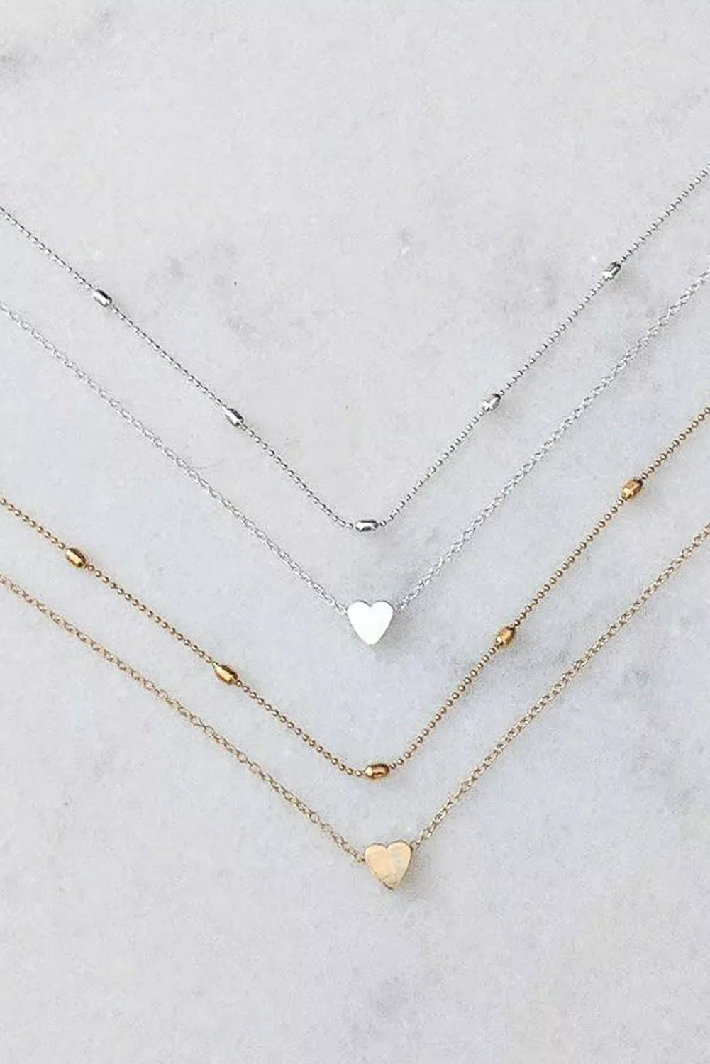 Gold Multi-layered Heart Beaded Chain Necklace