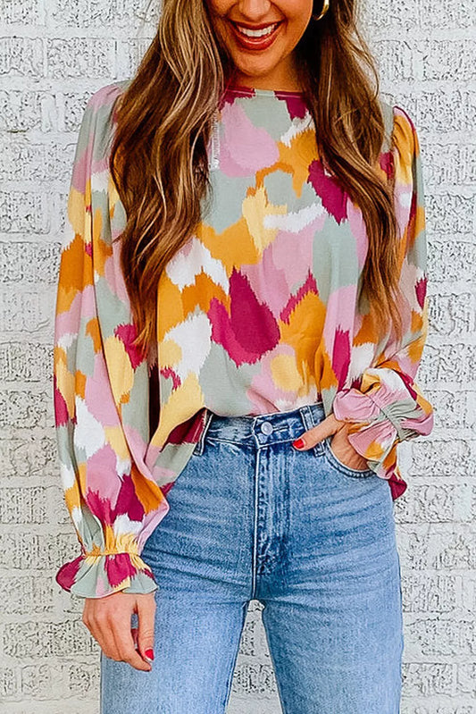 Abstract Printed Long Sleeve Blouse