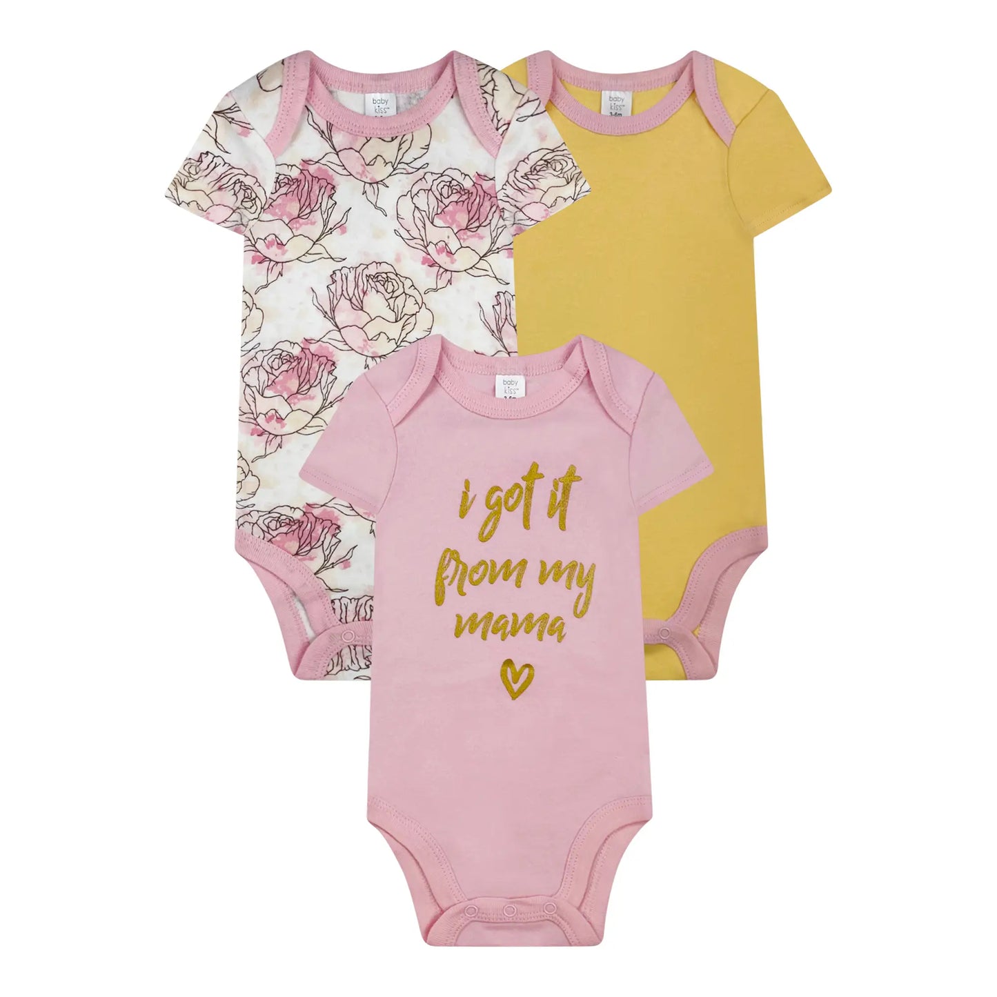 3PK Short Sleeve Bodysuits -I Got It From My Mama