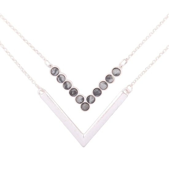 Layered V Shape Necklace - Silver