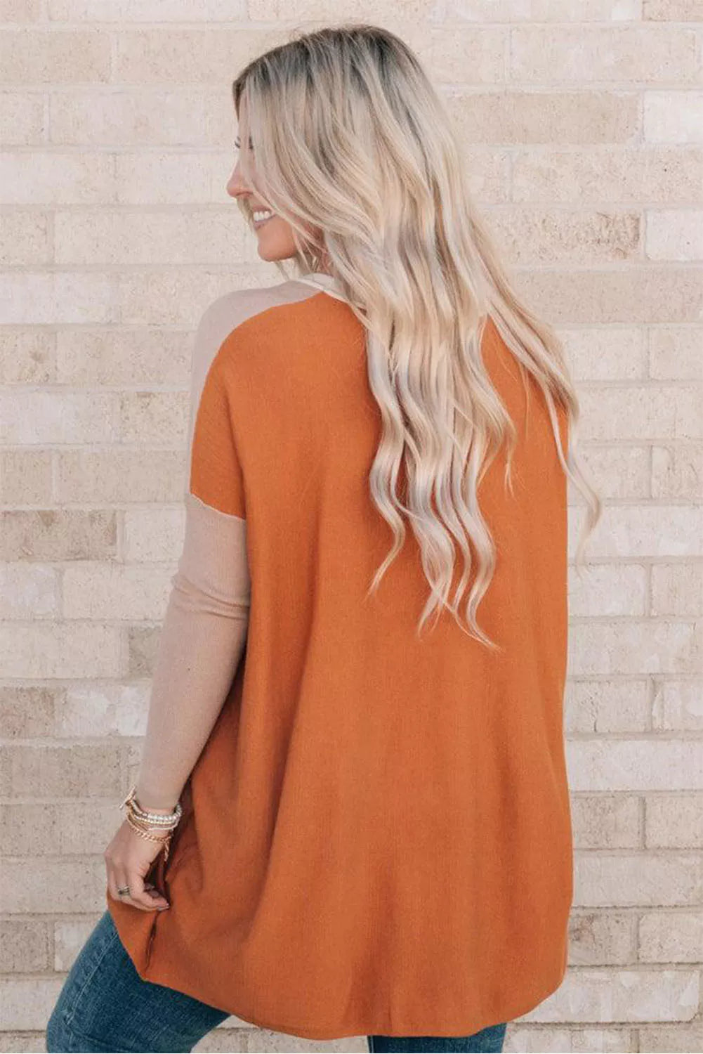 Orange Pocketed Color Block Top