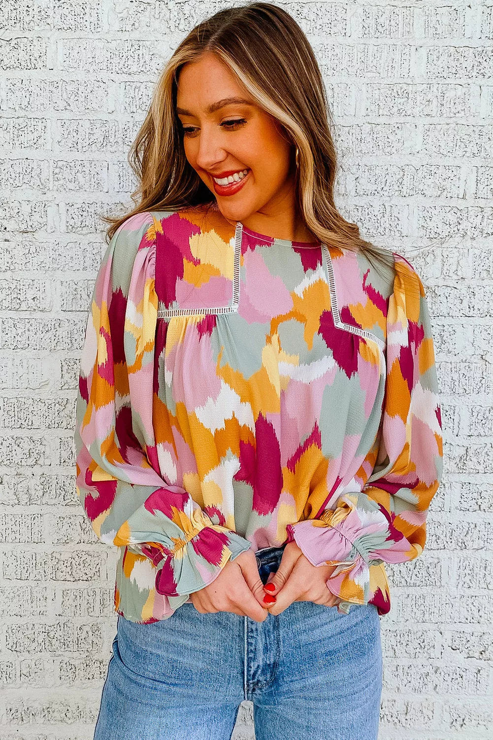 Abstract Printed Long Sleeve Blouse