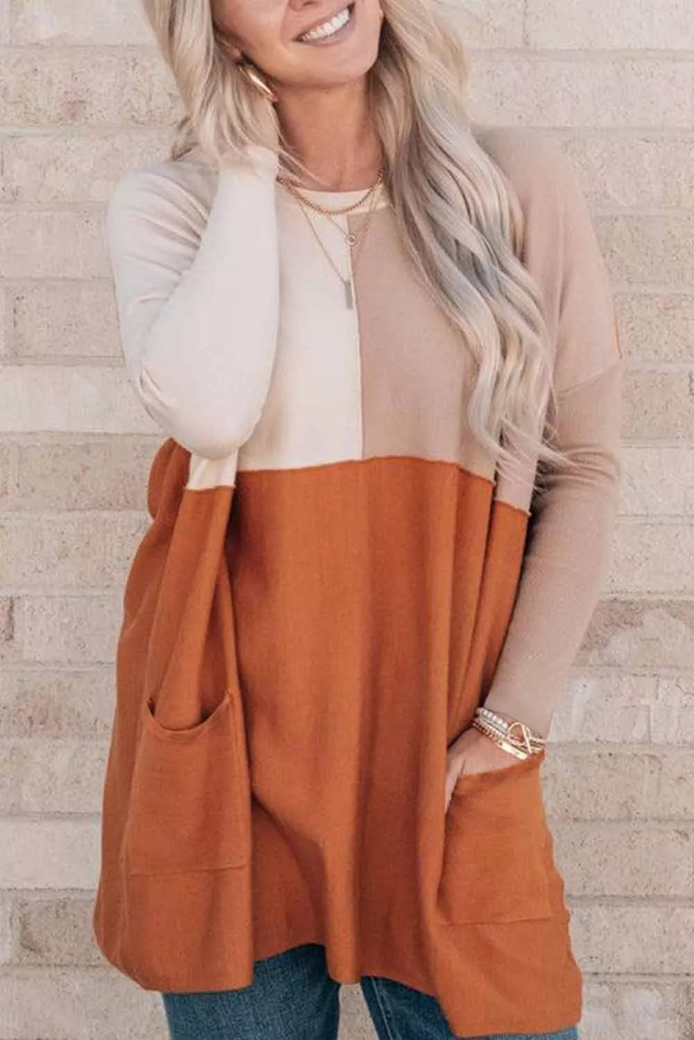 Orange Pocketed Color Block Top