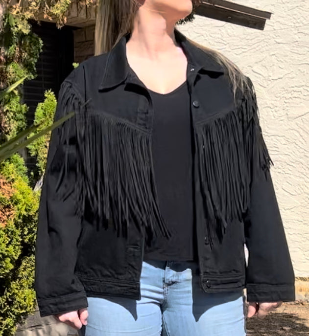 Black Fringe Jean Jacket