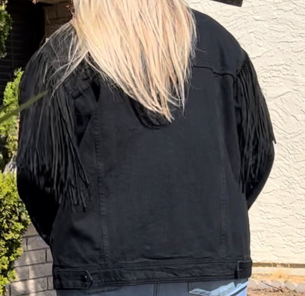 Black fringe denim on sale jacket